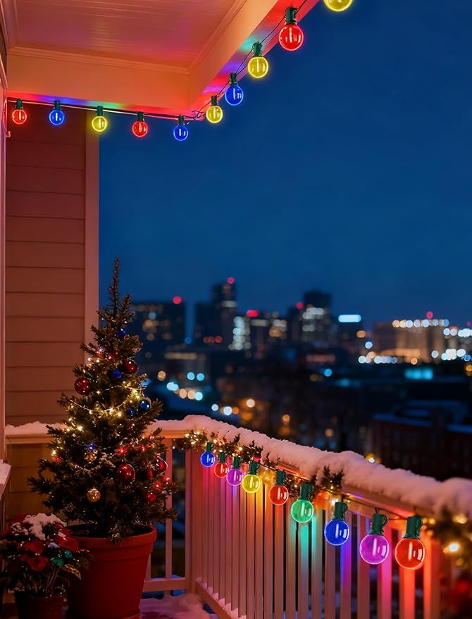 50Ft G40 Multicolor Christmas Lights Outdoor, Outdoor Christmas String Lights with 27 G40 LED Globe Colored Bulbs | Lumora