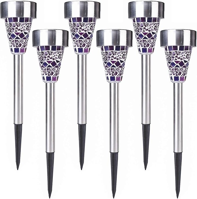 6-Pack Solar Mosaic Border Lawn Garden Lights, LED Mosaic Stake Lights Pathway Landscape Lighting for Patio Walkway | Lumora