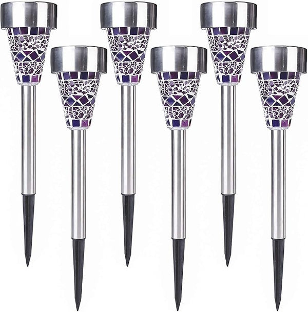 6-Pack Solar Mosaic Border Lawn Garden Lights, LED Mosaic Stake Lights Pathway Landscape Lighting for Patio Walkway | Lumora