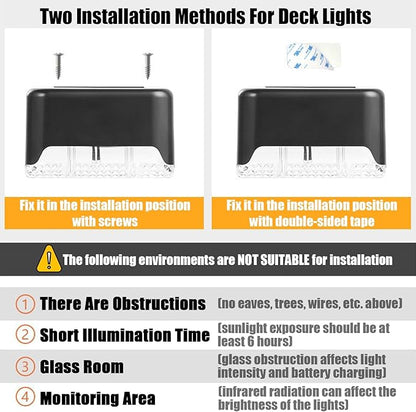 Solar Fence Deck Lights Outdoor Waterproof 4 Pack, LED Solar Fence Lights for Step, Outside Stairs, Yard, Patio, Pathway, Backyard (Warm White)