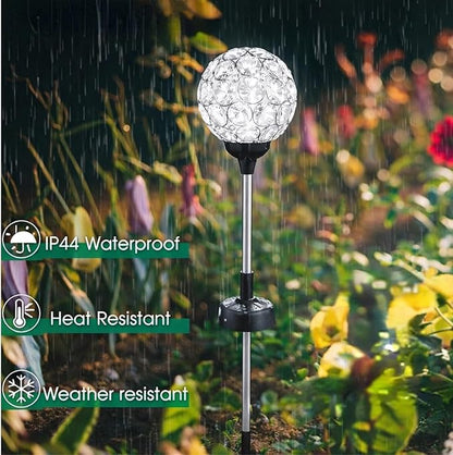 Garden Solar Lights, Outdoor Solar Powered Decorative Lights with Cracked Color Changing Glass Ball and Long Spike Base for Patio, Yard, and Pathway Decoration