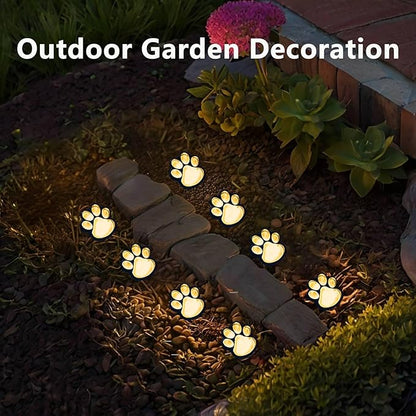Paw Print Solar Lights - Outdoor Garden Decoration Waterproof, Cat Dog Animal Set (4), Pet Cemetery, Grave Memorial, Gifts for Pet Lovers (Warm White)