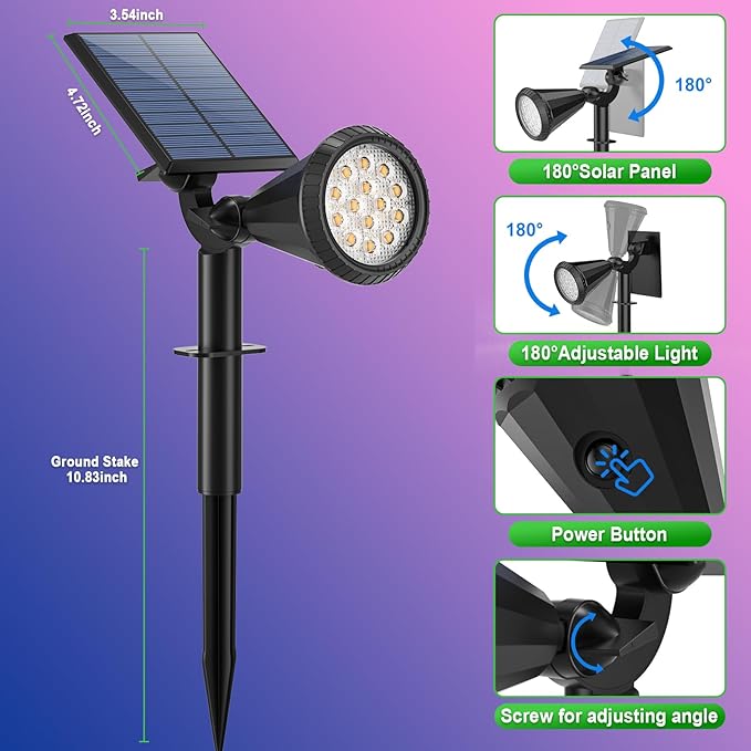 Color Changing Solar Spot Lights Outdoor Waterproof 180° Adjustable Colored RGB Solar Powered Landscape Lights for | Lumora