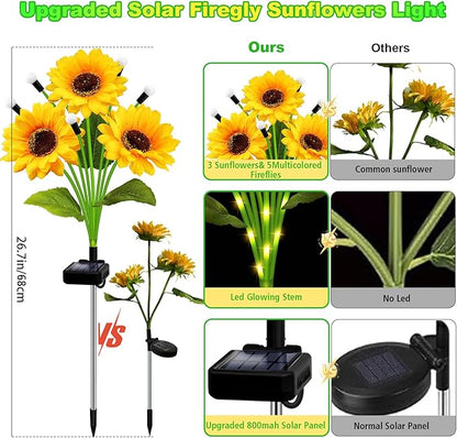 Solar Garden Lights-2 Pack Solar Sunflowers with Multicolor Changing Swaying Firefly Lights,Gifts for Mom Women Mothers Day Birthday,Waterproof Firefly Sunflower Light for Outdoor Patio Yard Decor
