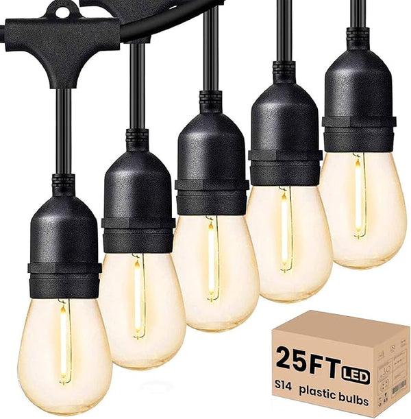 Svater Outdoor Led String Lights 25 FT, Patio Lights for Outside with 9pcs S14 Shatterproof Bulbs, 1 Watt E26 | Lumora