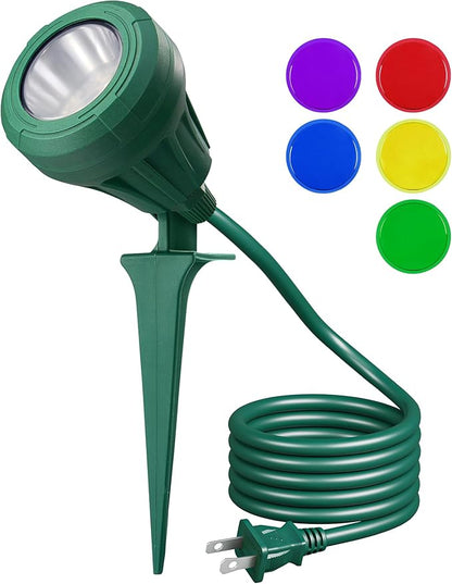 EDISHINE 120V Spotlight Outdoor, 5 Extra Color Lenses, 5.5W 500LM Waterproof LED Outdoor Spotlight, 5000K Landscape Lighting for Yard Flag Tree Holiday Decor, 180° Adjustable, UL Listed