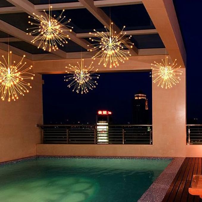 4 Pack 480 LED Firework Copper Wire Lights, Fairy Twinkle Solar String Lights with 8 Modes Starburst for Christmas, Birthday, Bedroom, Corridor, Patio, Garden, Wedding