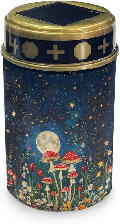 Mushroom Garden Solar Lights Automatic On/Off Solar Street Light Garden Light Stake Cylindrical Cemetery Solar Lights Outdoor Waterproof for Cemetery Graveyard Memorial