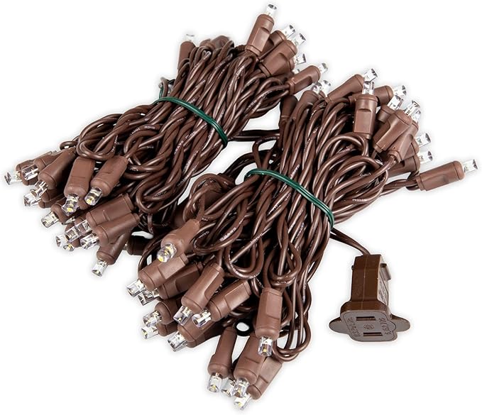 70 Warm White Wide Angle LED Mini Lights on Brown Wire – 24 Ft Commercial Grade Christmas String Lights, Full Wave No Flicker, Indoor/Outdoor UL Listed, Connect Up to 21 Sets