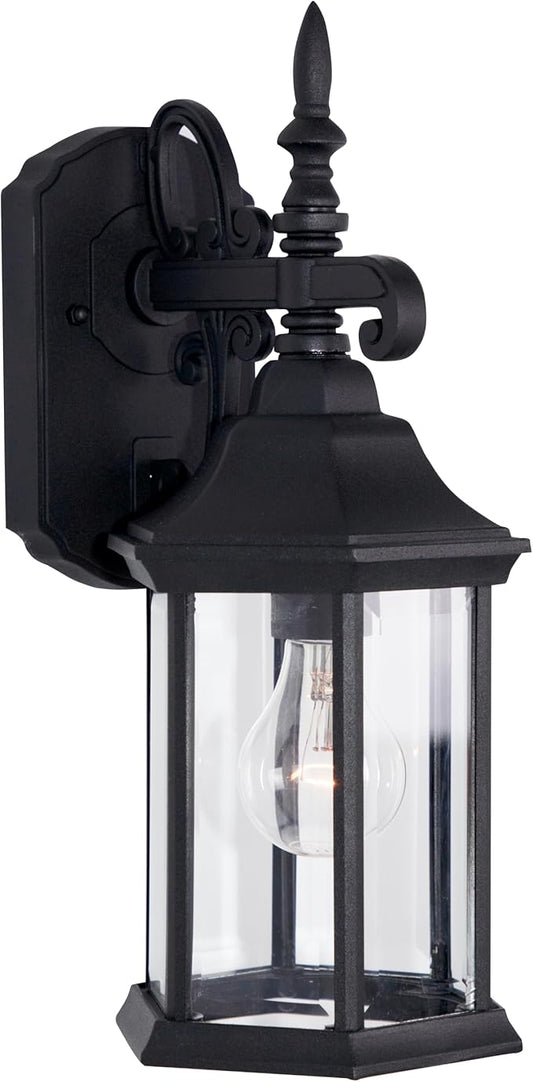 DESIGNERS FOUNTAIN Devonshire Outdoor Light Fixture, 14 Inch Exterior Wall Lantern Sconce for Front Door, Patio and Porch, Black, 2961-BK