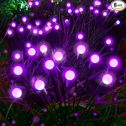 Albelt Halloween Decorations Outdoor, 6 Pack Solar Firefly Lights Outdoor, 48 LED Solar Halloween Lights, Waterproof Swaying Garden Light (Sway by Wind) for Outside Yard Pathway Decor (Purple)
