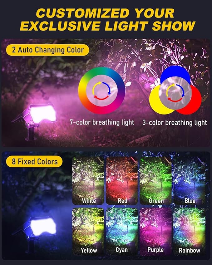 Solar Spotlights Outdoor [ 8 Colors/10 Modes], 2 in 1 Solar Powered Garden Spotlights with IP65 Waterproof, Landscape Pathway Lights for Christmas Decorations Pathway, Porch, Gate (6)