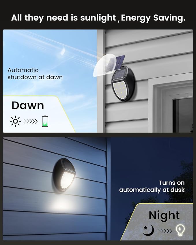 8 Pack Outdoor Fence Solar Lights, IP68 Waterproof Solar Step Lamps, for Backyard, Garden, Pathway, Porch, Patio, Driveway, Walkway, Railing - Yellow Light