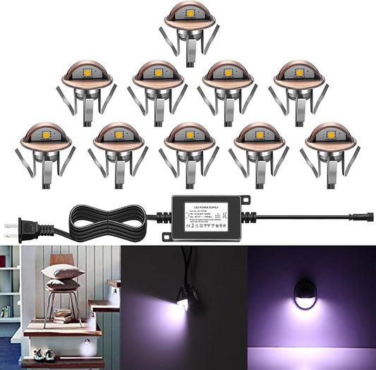 LED Stair Light Low Voltage Waterproof IP65 Outdoor 1-2/5" Recessed Wood LED Deck Lighting Yard Garden Patio Step Landscape Pathway Decor Lamp (10pcs, Cold White)