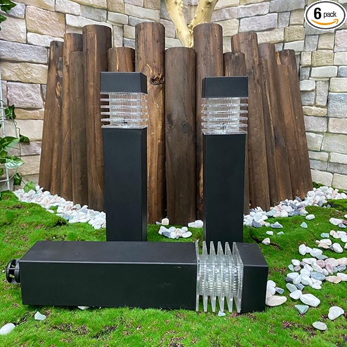 Modern White LED Lights Solar, 6 Pack Black Solar Pathway Lights, Outdoor Waterproof Solar Lights Garden, Decor Lamp, Landscape Path Lights for, Yard, Patio, Driveway, Sidewalk.