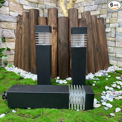 Modern White LED Lights Solar, 6 Pack Black Solar Pathway Lights, Outdoor Waterproof Solar Lights Garden, Decor Lamp, Landscape Path Lights for, Yard, Patio, Driveway, Sidewalk.