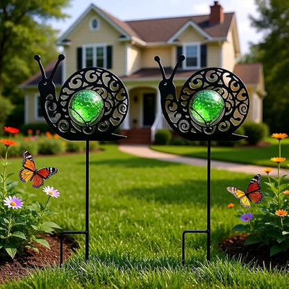 Snail Solar Lights Outdoor Decorations, 2 Pack Metal Iron Solar Stake Lights for Yard, Garden, Lawn Decor