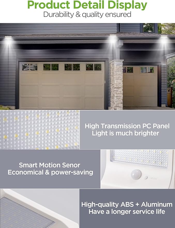 InnoGear Solar Gutter Lights Outdoor, 80 LED Wall Mount Lighting with Motion Sensor 4 Working Modes IP65 Waterproof 450 Lumens for Front Door Yard Garage, Pack of 2