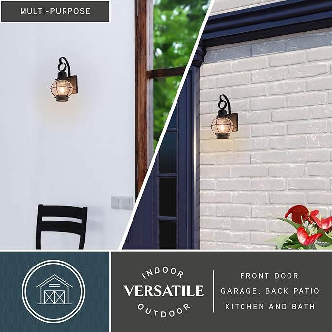 VAXCEL Chatham 12 in. H 1-Light Textured Black Coastal Outdoor Wall Sconce Made of Durable Steel, Clear Seeded | Lumora