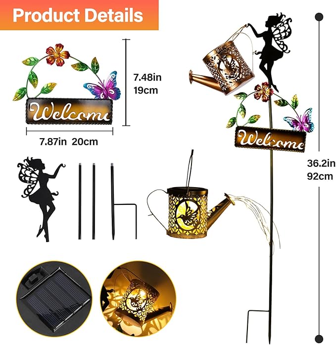 Tremdwoto Solar Watering Can Lights,Hummingbird Solar Lantern Watering can Landscape Lights for Garden | Lumora