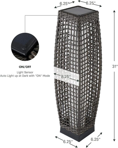 Grand patio 2-Piece Outdoor Floor Lamp Solar Powered Lantern Water-Resistant Wicker Deck Patio Light, Lamp Large-Sized for Garden or Porch-Large Fuji, Silver Gray