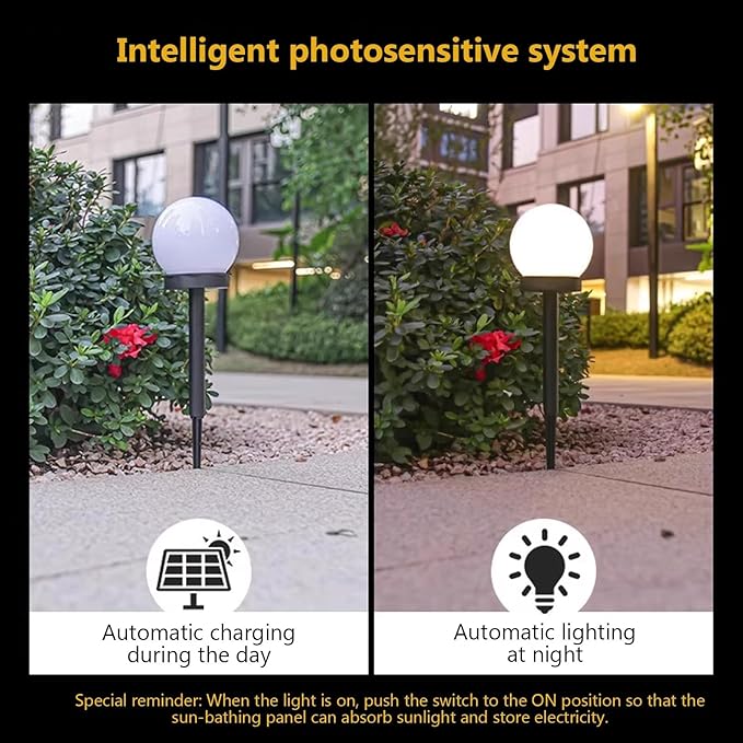 White Globe Solar Lights Outdoor, Waterproof Walkway Solar Pathway Lights for Driveway Patio Landscape Lawn