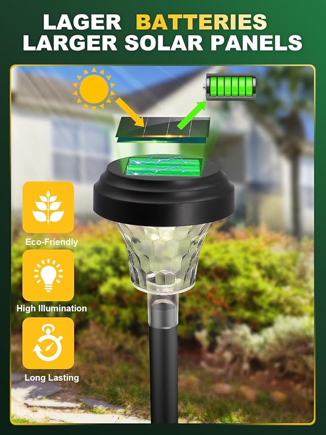 ROOR Ultra Bright Solar Lights 4 Pack, Outdoor Solar Pathway & Garden Lights, Warm White, IP67 Waterproof