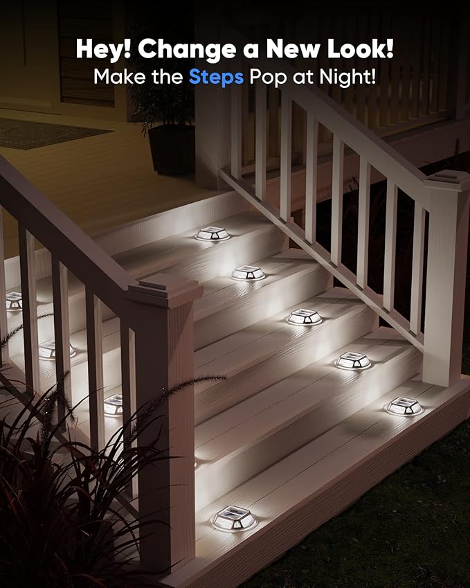 JACKYLED Solar Driveway Marker Lights 12-Pack, Outdoor 12 LED Solar Powered Boat Dock Deck Lights IP68 Waterproof Road Studs for Deck Step Stair Garden Ground Walkway (Cool White)