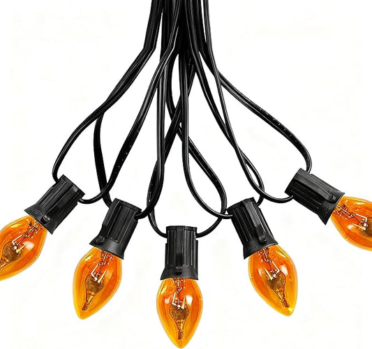 Flickering Flame String Lights, 25Ft C7 Orange Halloween String Lights, Orange Flicker Flame Lights for Outdoor and Indoor Decor, Halloween Lighting for Party Decorations