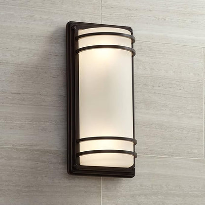 John Timberland Habitat Modern Industrial Outdoor Wall Light Fixture Rubbed Bronze Steel 16" Opal Etched Glass for Exterior House Porch Patio Outside Deck Garage Yard Front Door Garden Home