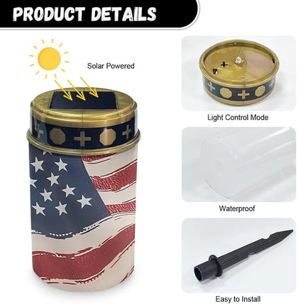 Cemetery Solar Stake Lights Patriotic American Flag Bright Solar Powered Lights