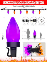 Abeja Halloween String Lights Outdoor, 26Ft C7 Purple and Orange String Lights with 50 LED Purple/Orange Ligths for | Lumora