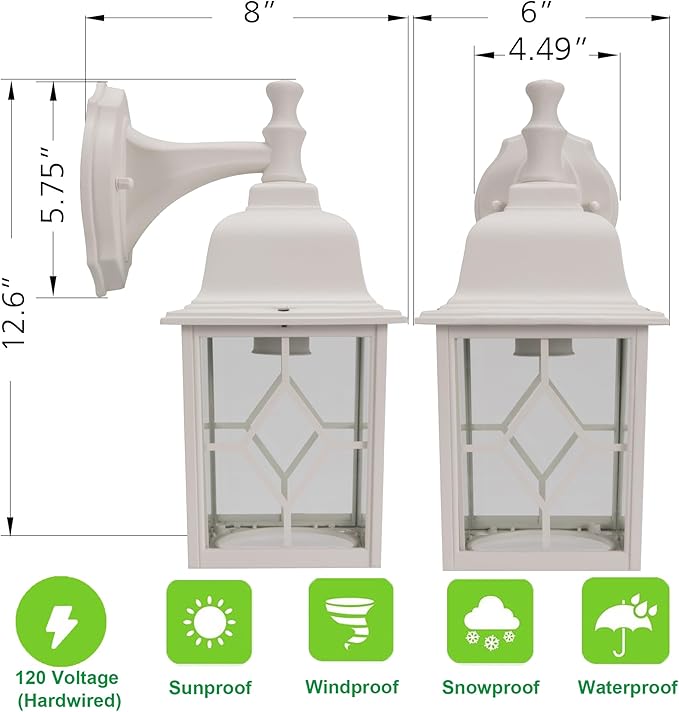 LIT-PaTH Outdoor LED Wall Lantern, White Large Exterior Wall Light Fixture, 5000K Daylight White, 11W 1000 Lumen | Lumora