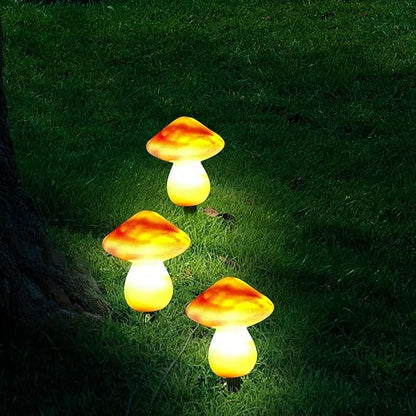 AOLI 3pcs Mushroom Outdoor Solar Garden Lights Landscape Pathway Light Decor (Orange)