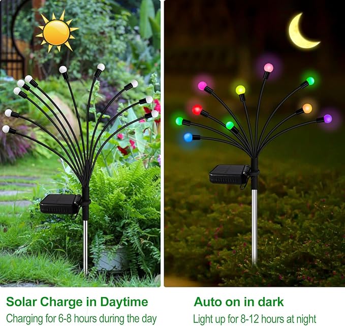 Kohlrabi Solar Garden Lights Outdoor, 10 Pack 80 LED Solar Firefly Lights Waterproof, Sway by Wind, Swaying Light | Lumora