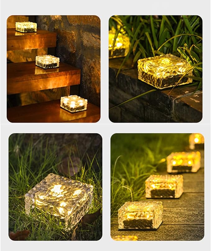 Outdoor 4 Pack Ice Cube Bricks Rocks Lights Solar Powered LED In Ground Pathways Patio Yard Garden Glow Lights Decor | Lumora