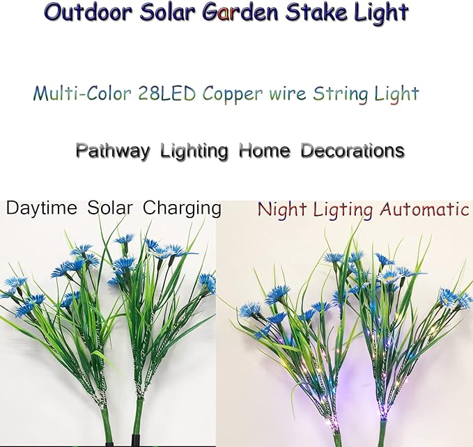 Solar Lawn Light Flower Light 2 Pack 28LED Daisy Solar Garden Light,Outdoor Decoration Stake Lights,Waterproof Solar Landscape Light Statue lamp Garden Stakes Decorative,Lawn (Blue)
