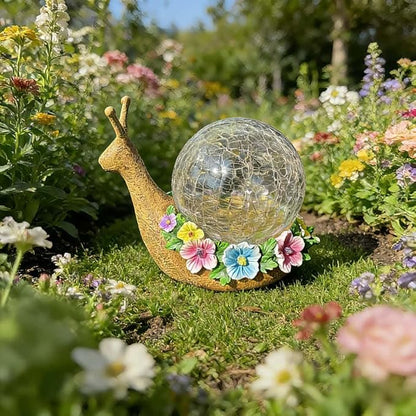 Solar Snail Garden Decorations Outdoor Lights Yard Decor,Resin Fariy Statues Cracked Glass lamp Outside for Backyard Patio Lawn Porch,Unique Gifts for Women Mom Grandma