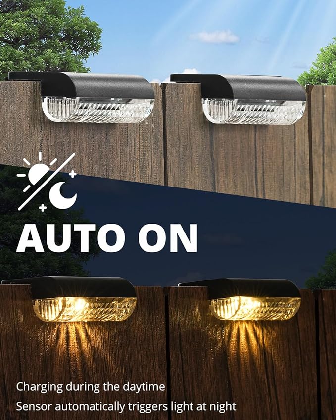 24 Pack Solar Step Lights Outdoor Stairs - Waterproof Fence Lights Auto On/Off, 3000K Warm White Solar Lights for Garden/Deck/Patio/Backyard/Balcony/Pool (2 Installation Modes)