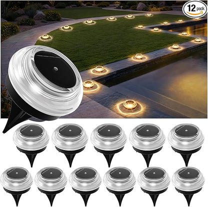 Solar Driveway Lights Outdoor - 12 Pack Dock Lights Solar Powered, IP67 Waterproof Step Lights Outdoor Deck Lights for Sidewalk Garden Pathway Yard Stair(Warm White)