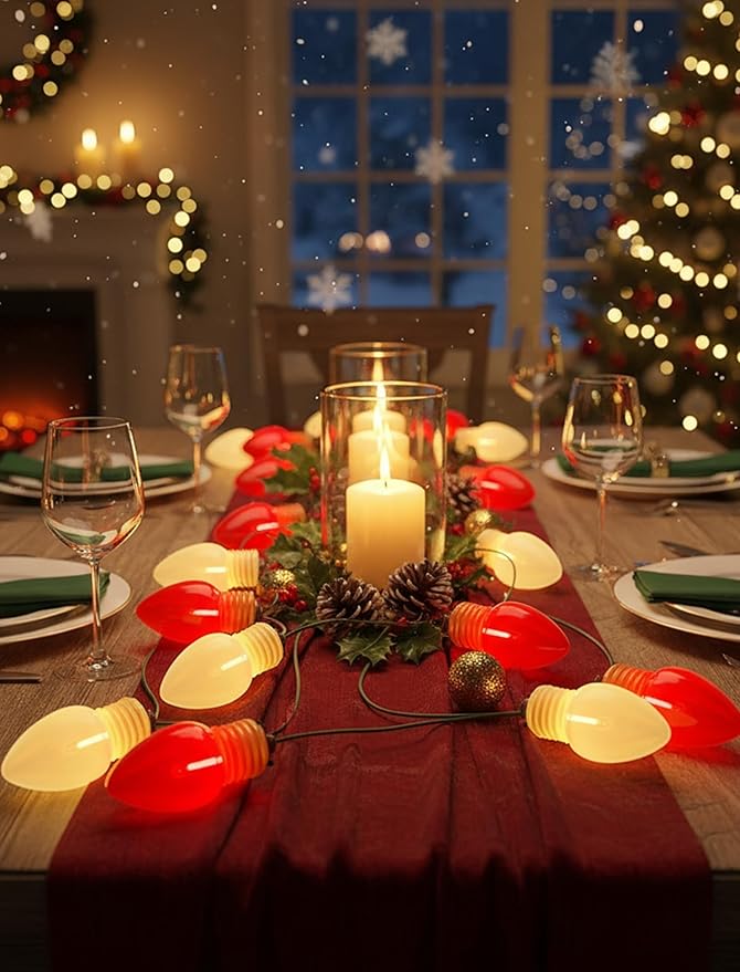 16FT Jumbo Red and White Christmas Lights Outdoor, Giant LED Christmas Bulbs String for Tree, Porch, Yard, and | Lumora