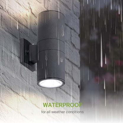 ASD 2 Light Dusk to Dawn LED Outdoor Wall Light Fixture | 18W 1900LM 3000K-5000K 120V Cylinder Up Down Lights | Waterproof Exterior Wall Sconce | Front Door, Porch, Patio Lighting | Black, ETL 2 Pack