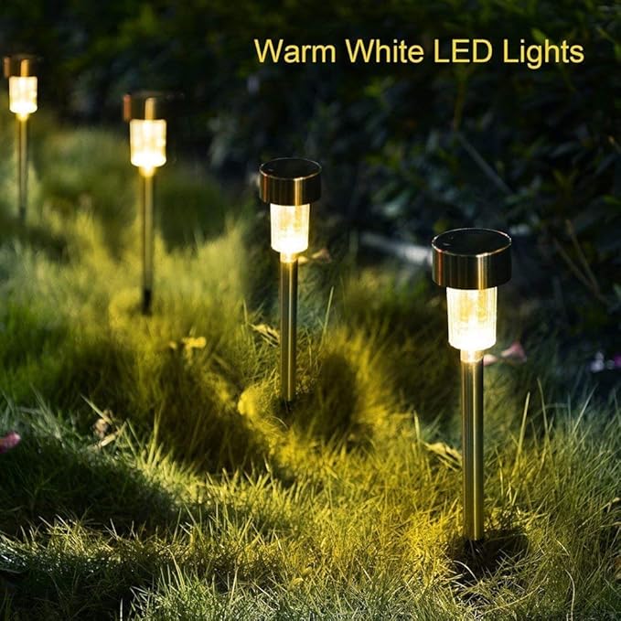 Solar Outdoor Lights, 5W LED Pathway Lights Solar Powered, Stainless Steel Waterproof Solar Garden Lights Decoration for Garden Patio and Walkway (12PCS, Warm White)