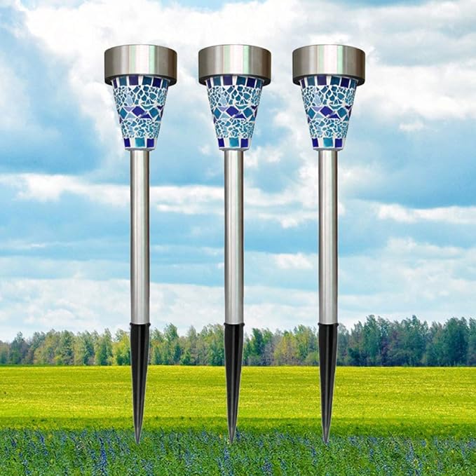 6-Pack Solar Mosaic Border Lawn Garden Lights, LED Mosaic Stake Lights Pathway Landscape Lighting for Patio Walkway | Lumora