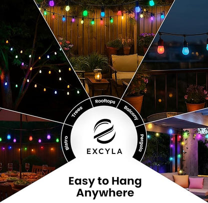 Smart Outdoor String Lights for Patio & Backyard | LED Color Changing Dimmable Bulbs | Waterproof & Shatterproof Design | Remote & App Control | Alexa Compatible | 15 Bulbs | 50ft | Pack of 2