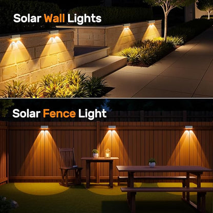 NIORSUN Solar Fence Lights,6 Pack Deck Light,Led Outdoor Lights Warm White + RGB Wall Lights Waterproof,Solar Powered Light for Backyard/Pool/Railing/Patio/Porch/Step(White)