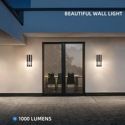 Outdoor Wall Sconce,Cylinder Wall Light with Stainless Steel 304 and Toughened Glass,Waterproof Up Down Light for Garden Patio Bedroom Living Room (Brushed Nickel, 8.7" Height,No Bulbs)