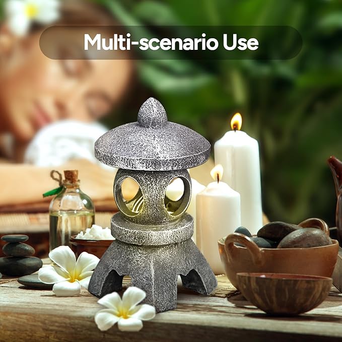 Solar Pagoda Lantern Garden Statue, Energy-Saving Solar Pagoda, Zen Garden Decor, Japanese Yard Lamp Landscape Decor, Imitation Stone Material,10.2Inch, for Landscape Balcony/Patio/Porch Yard
