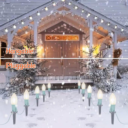 C9 LED Christmas Pathway Lights, 2 Sets Total 51.4 Ft Christmas Path Light with 40 Bulbs and Stakes, Extendable Waterproof String Lights for Walkway Driveway Lawn Outdoor Decorations, Warm White