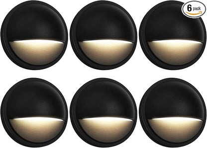 GKOLED 6-Pack Low Voltage LED Deck Lights, Landscape Stair Railing Light Fixture, 2W 3000K Integrated LED Chips, Die-cast Aluminum 12V AC/DC Accent Lighting with Black Powder Coated Finish, UL-Listed
